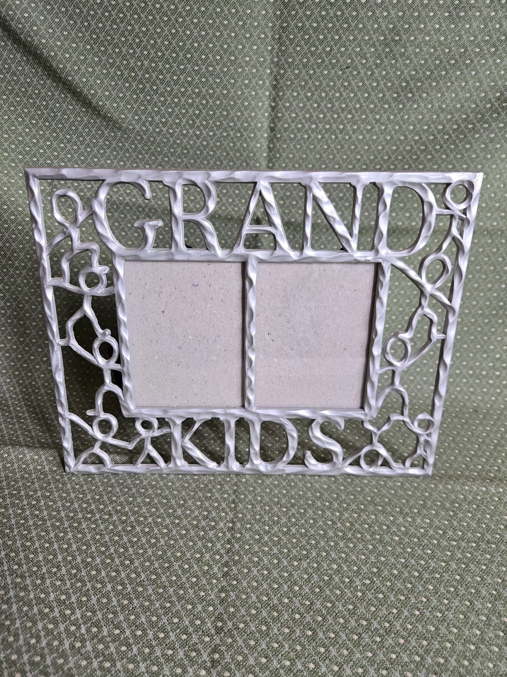 Grandkids Double Photo Frame Lightweight Silver Metal
